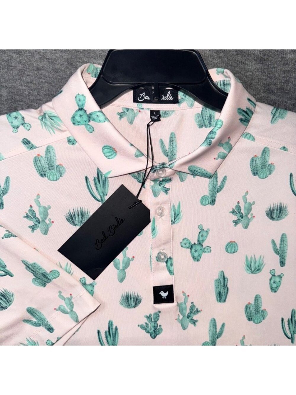 Bad Birdie Core Polo Golf Shirt Thorn in Your Side Cactus Print Mens Large NEW